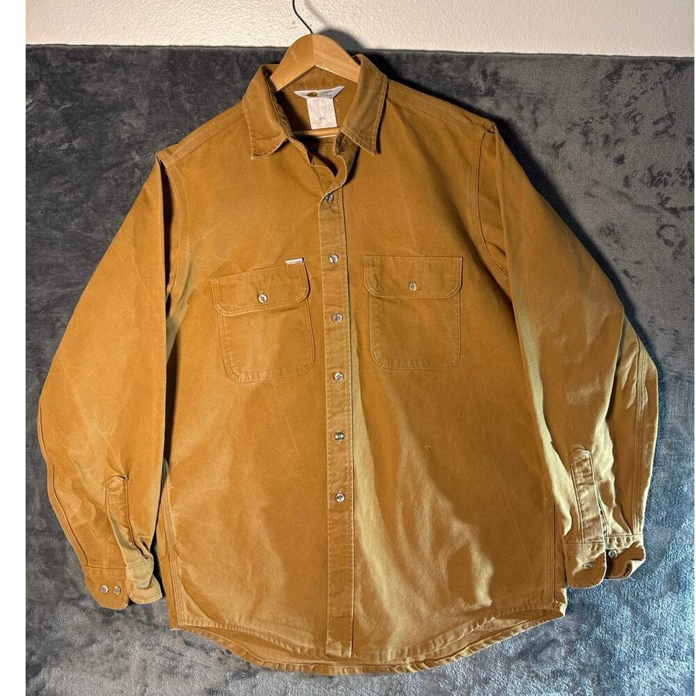 VTG Y2K Carhartt Men’s L Heavyweight Canvas Utility Button Shirt Brown USA 2002!
